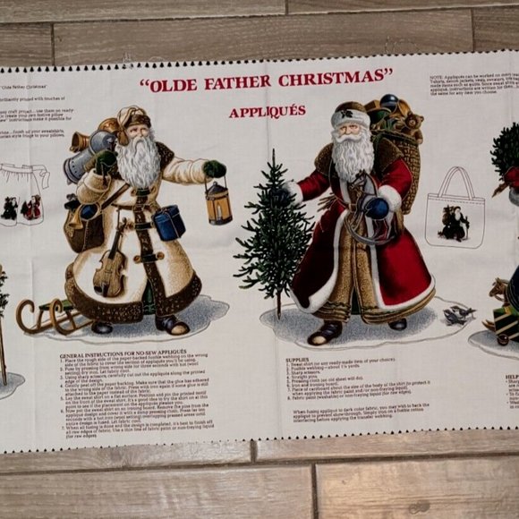 Vintage Olde Father Christmas Applique Cranston Print Works Fabric Cotton Panel - Picture 2 of 9